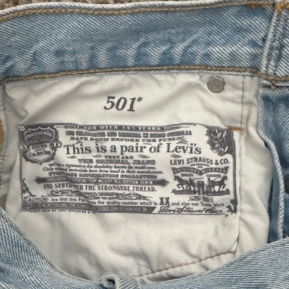 Levi's 501 Light Blue Distressed Jean Shorts - Picture 2 of 6